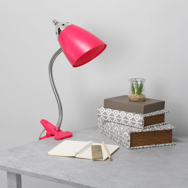 Simple Designs LD2001-PNK Flossy Flexible Gooseneck Desk Lamp Clip Light, for Desks, Nightstands, Reading, Pink - Image 4